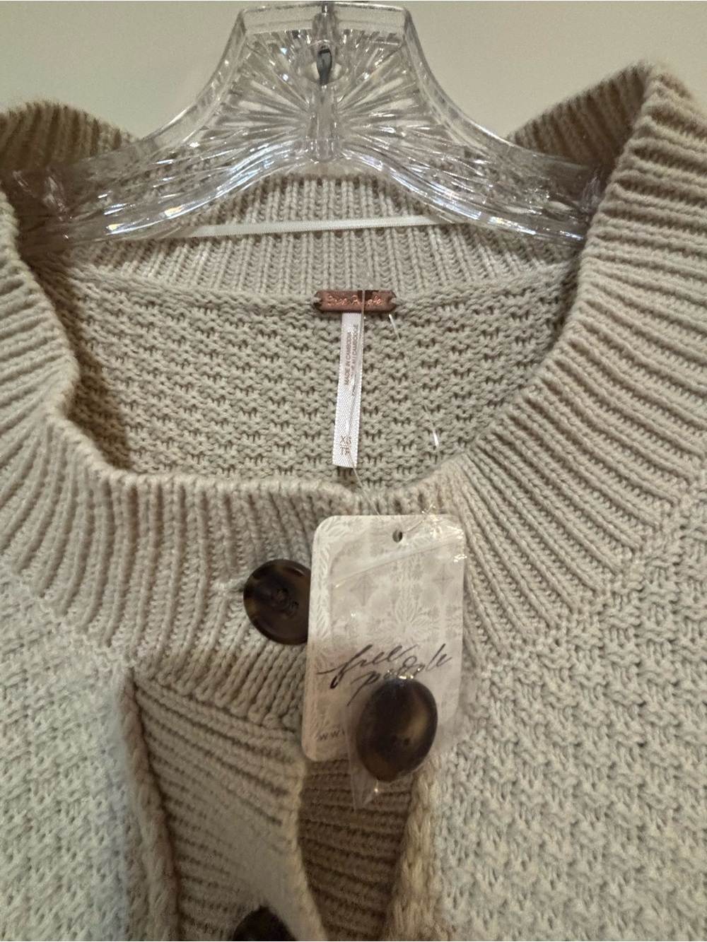 Women's Chunky Button-Up Cardigan Sweater - Beige - Picture 3 of 7